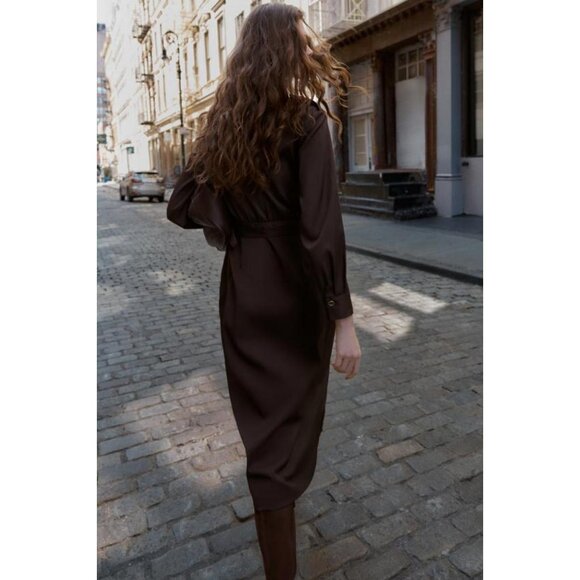 ZARA BELTED WRAP MIDI DRESS - Picture 5 of 8